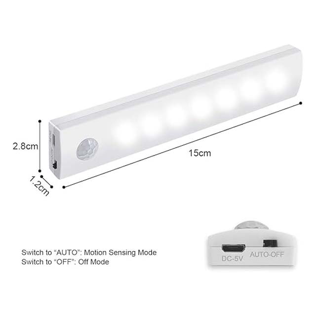 Vicloon Motion Sensor Cabinet Lights – 3 Pack USB Rechargeable LED Night Lights with Auto On/Off & Magnetic Strip for Wardrobe, Cupboard & Stairs