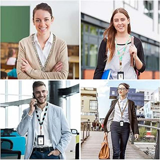 Vicloon Multicolor Neck Lanyard with Wristlet Strap &amp; Leather Keychain – Stylish Print Design for ID Badges and Phones