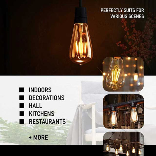 Vintage Filament LED Edison Bulb – Dimmable E14/E27 Decorative Industrial Light for Home, Café & Restaurant Décor