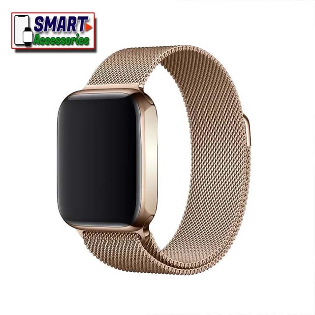 Vintage Gold Magnetic Stainless Steel Apple Watch Band – Compatible with Series 1, 2, 3, 4, 5 &amp; 7 (38-45mm) for Models W26, HW12, HW22, FK78, HT99, HW56, IWO, DT200