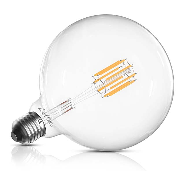 Vintage Retro E27 Dimmable LED Filament Globe Bulb – 8W (60W Equivalent), Cool White 6000K, Clear Glass, 800LM, G125 Edison Screw | Pack of 1
