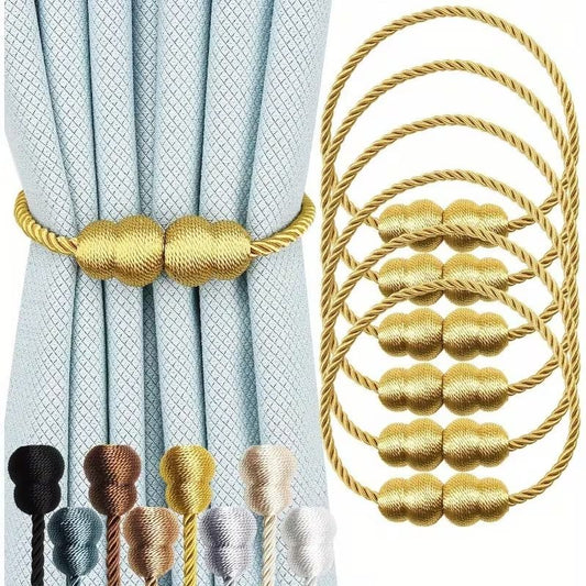 Vintage Magnetic Curtain Tiebacks with Braided Rope – Decorative Plastic Floral Holdbacks – Elegant No-Drill Window Treatment Clips for Home, Office, and Hotel Decor