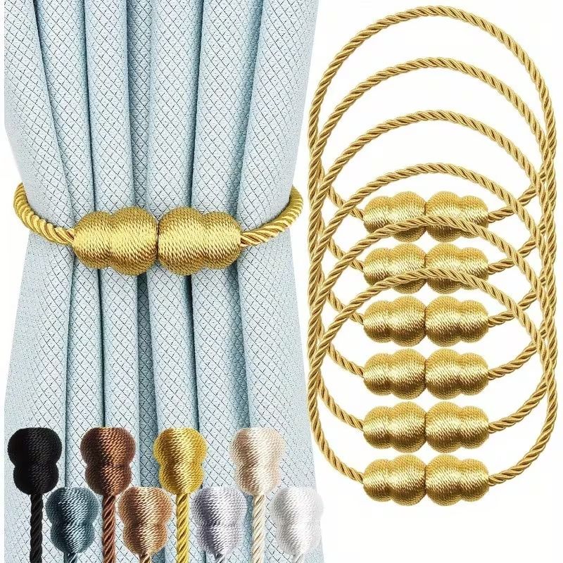 Embrasses de rideaux magnétiques vintage avec corde tressée – Retenues décoratives en plastique floral – Clips élégants sans perçage pour la maison, le bureau et l'hôtel