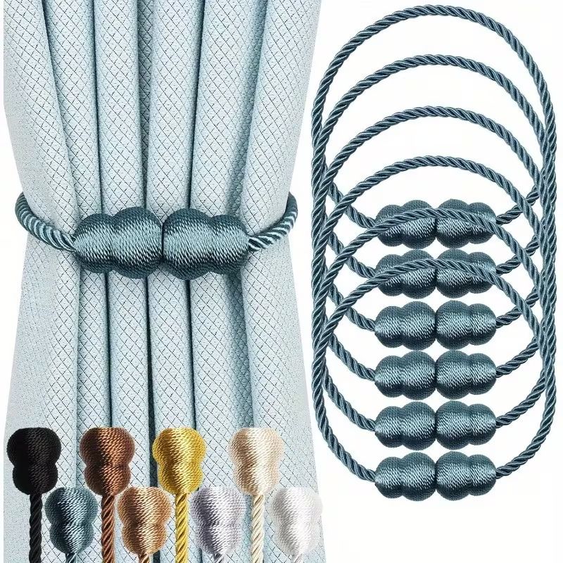 Embrasses de rideaux magnétiques vintage avec corde tressée – Retenues décoratives en plastique floral – Clips élégants sans perçage pour la maison, le bureau et l'hôtel