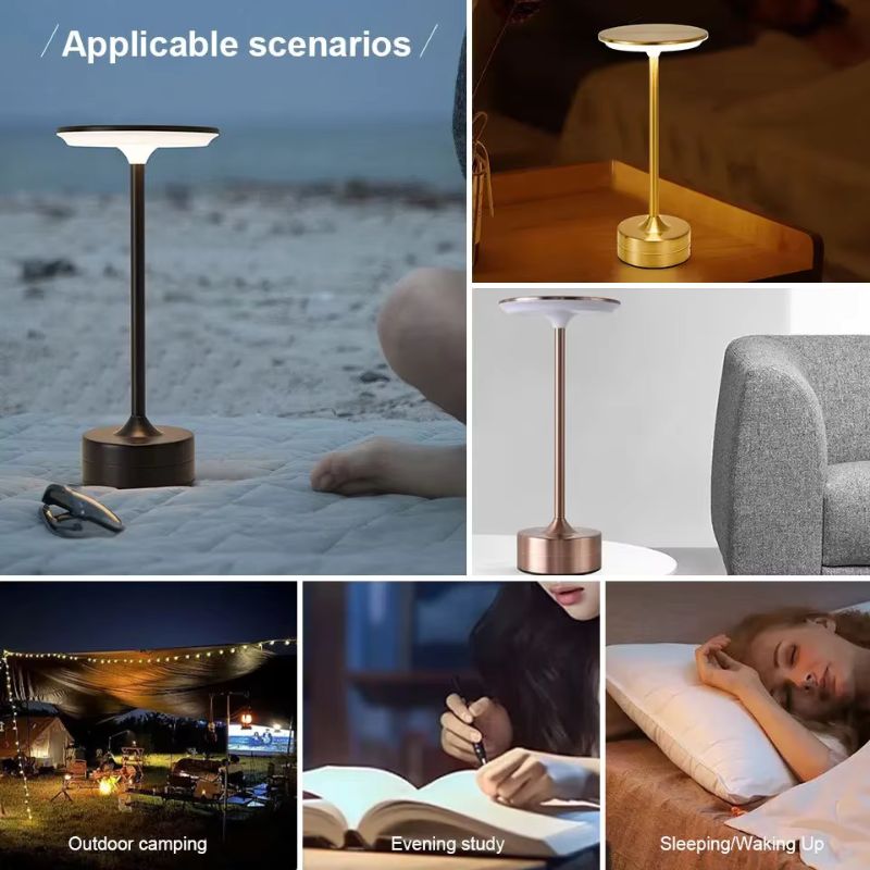 Lampe de bureau LED vintage en métal – Lampe de chevet tactile à intensité variable – Lumière d'ambiance rechargeable et portable pour bureau, bar et salon – Veilleuse moderne en fer et acrylique (or/argent/noir)