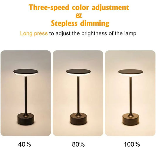 Vintage Metal LED Desk Lamp – Touch Control Dimmable Bedside Lamp – Rechargeable & Portable Ambient Light for Office, Bar, and Living Room – Modern Iron & Acrylic Night Light (Gold/Silver/Black)