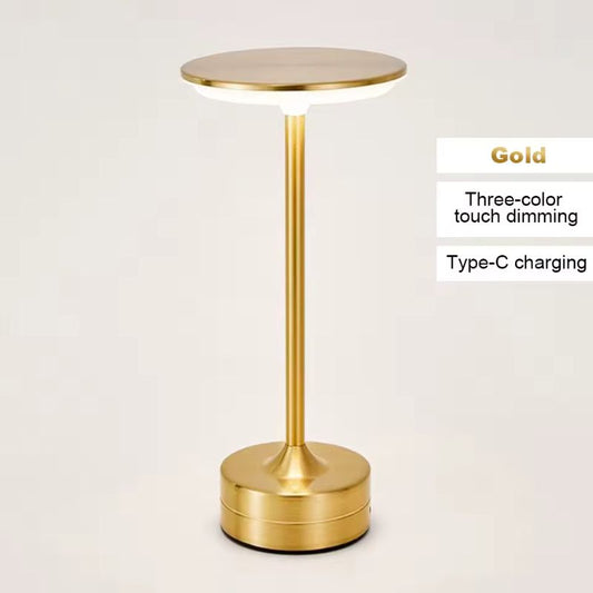 Vintage Metal LED Desk Lamp – Touch Control Dimmable Bedside Lamp – Rechargeable & Portable Ambient Light for Office, Bar, and Living Room – Modern Iron & Acrylic Night Light (Gold/Silver/Black)