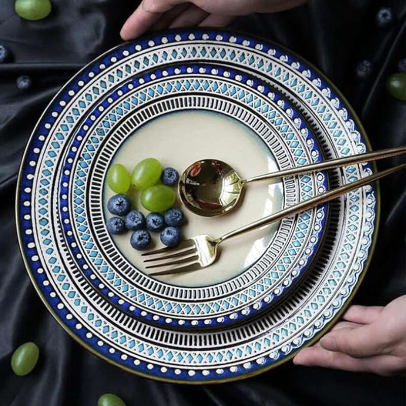 Vaisselle en grès émaillé réactif vintage – Assiettes et bols en porcelaine incassable – Vaisselle de cuisine ronde artisanale – Vaisselle émaillée réactive haut de gamme pour la haute gastronomie
