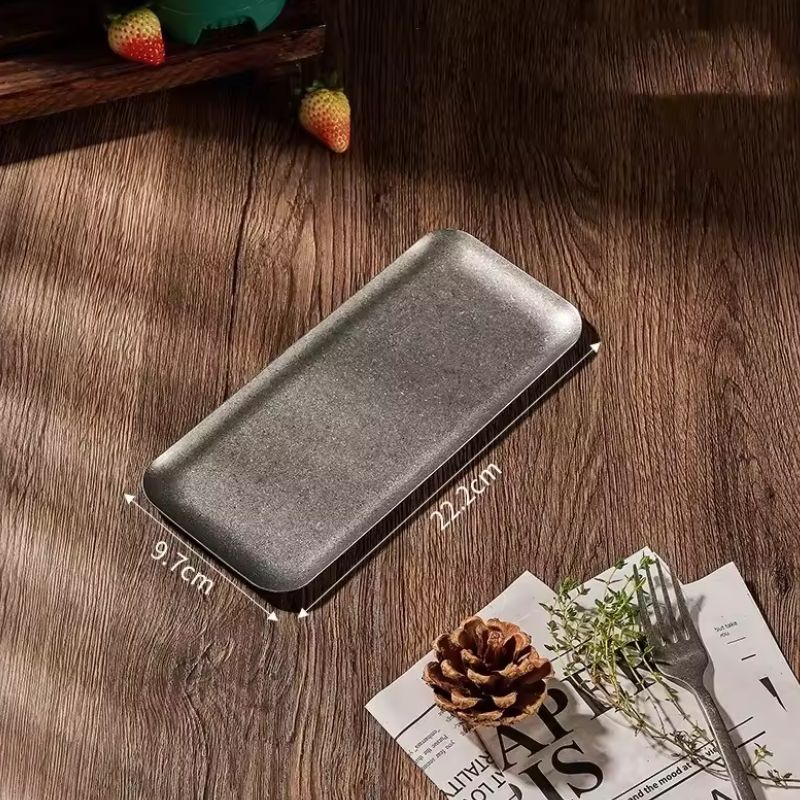 Plateau carré flocon de neige en acier inoxydable 304 vintage - Assiette de dîner et de dessert élégante à bords arrondis
