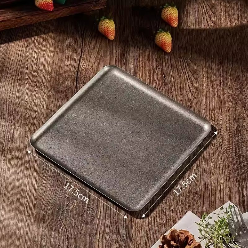 Vintage 304 Stainless Steel Snowflake Silver Square Tray - Elegant Round Edge Dinner & Dessert Plate