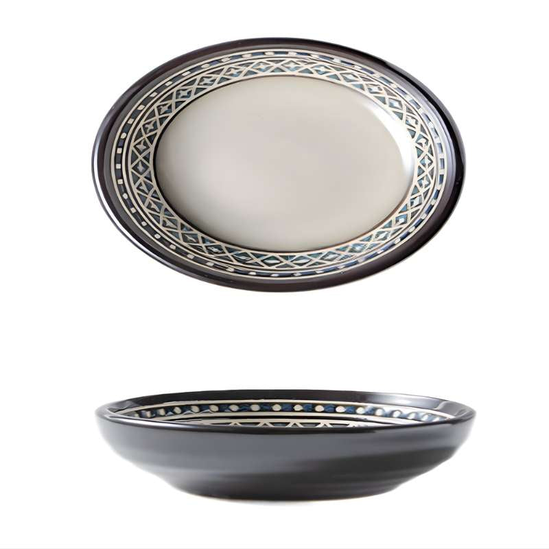 Vintage Reactive Glaze Stoneware Dinnerware – Unbreakable Porcelain Plates and Bowls – Artisan Round Kitchen Crockery – High-End Reactive Glaze Tableware for Fine Dining