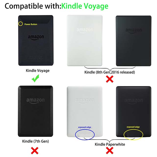 WALNEW Protective Case for Amazon Kindle Voyage – Ultra-Thin, Lightweight PU Leather Cover with Auto Sleep/Wake &amp; Elegant Black Flower Design