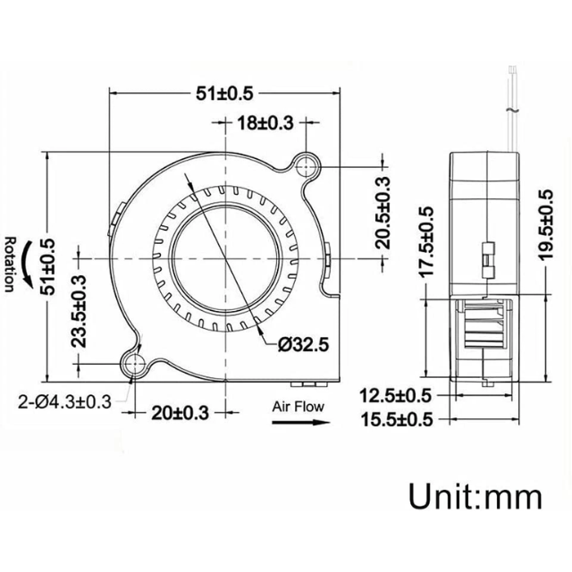 WINSINN 50mm 5V Blower Fan – 5015 Dual Ball Bearing Turbo Brushless Cooling Fan (50x15mm)