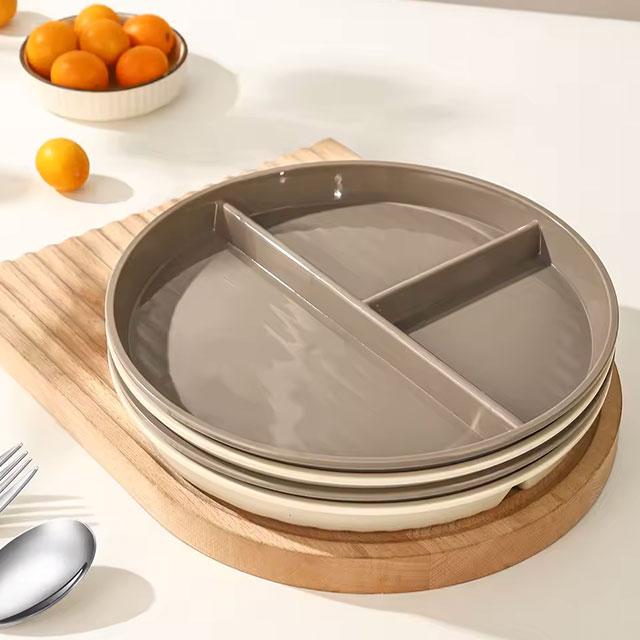 WORTHBUY Round Divided Dinner Plate – Microwave-Safe Plastic Food Tray for Fruit, Salad & Meals