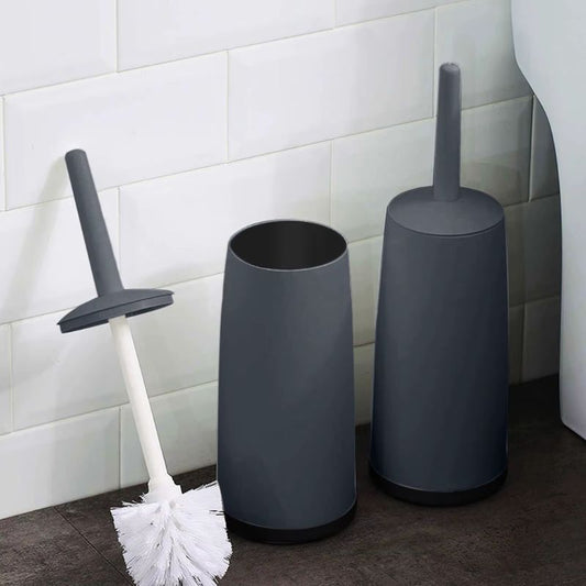 Long-Handle Plastic Toilet Brush with Standing Base – Ergonomic WC Scrubber – Durable No-Slip Bathroom Cleaning Set with Ventilated Holder