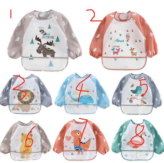 Baby Long Sleeve Waterproof Scarf Toddler Art Smock Feeding Bib Apron with Pocket | Infant Boys & Girls Burp Cloth Banana Bibs (1-3 Years)