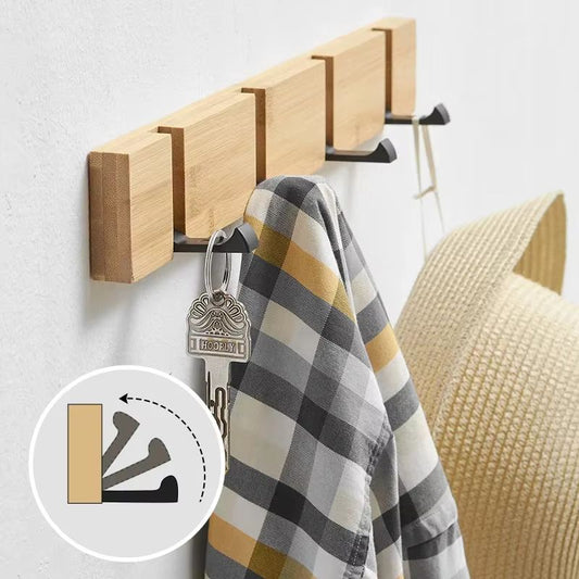Wall-Hanging Bamboo Key Hanger & Organizer – Rectangular Wall Key Rack with Hooks – Decorative Coat and Entryway Hanger