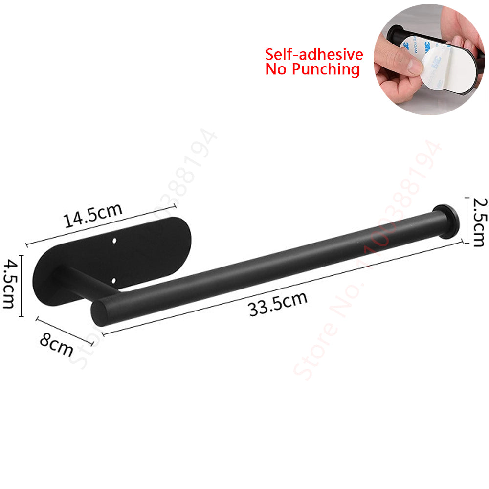 Wall Mount Toilet Towel Paper Holder Adhesive Black Silver Kitchen Roll Paper Stand Hanging Napkin Rack 2 1