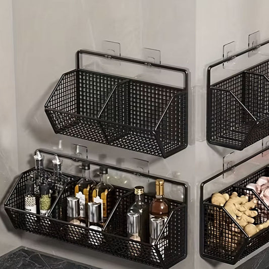 Wall Mounted Metal Wire Kitchen Storage Basket | Durable Spice, Garlic & Onion Organizer | Hanging Vegetable & Produce Rack for Pantry