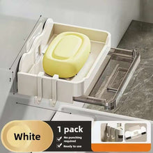 Porte-savon mural à double drainage – Porte-savon auto-drainant sans perçage et organisateur d'éponge de cuisine – Plateau à savon adhésif robuste sans perforation – Rangement moderne pour salle de bain et cuisine (Noir / Blanc / Gris)