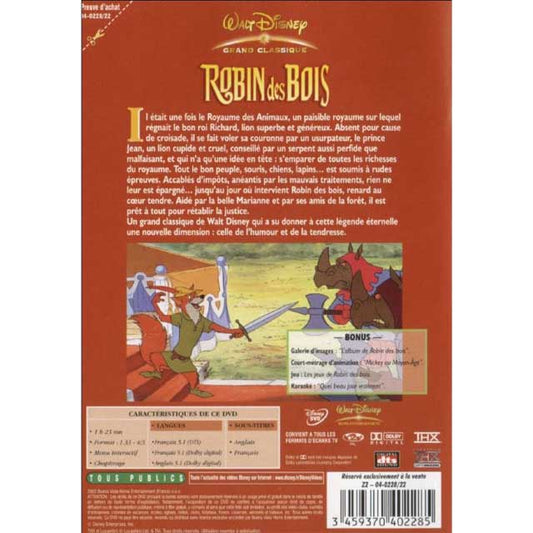 Walt Disney's Robin des Bois DVD – Classic Animated Robin Hood Family Adventure Film