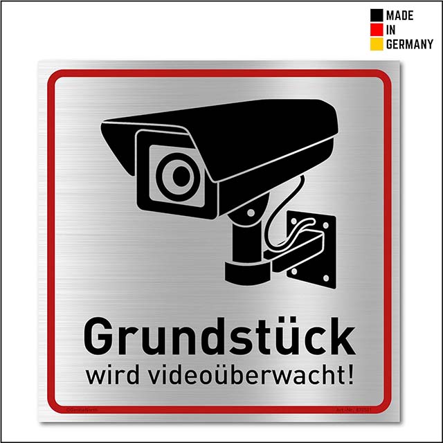 Warnhinweisschild Videoüberwachung – Robustes Metall-Schild aus gebürstetem Aluminium für maximale Sicherheit