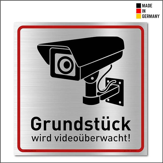 Warnhinweisschild Videoüberwachung – Robustes Metall-Schild aus gebürstetem Aluminium für maximale Sicherheit