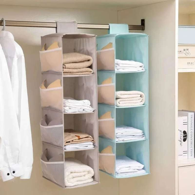 Organisateur de Placard Suspendu Lavable à 4 Niveaux – Rangement Pliable Multicouche Gris pour Armoire – Sac Suspendu Respirant en Non-Tissé pour Soutiens-Gorge, Sous-Vêtements, Chaussettes et Vêtements – Séparateur de Placard Vertical Gain de Place