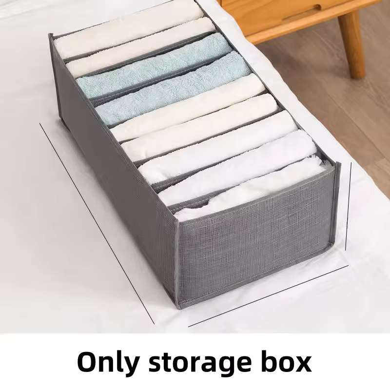 Washable 9-Grid Wardrobe Clothes Organizer – 44cm Extra-Long Grey Non-Woven Storage Box – Durable Space-Saving Drawer Dividers for Pants, Jeans, and T-Shirts – Layered Wardrobe Arrangement Bin