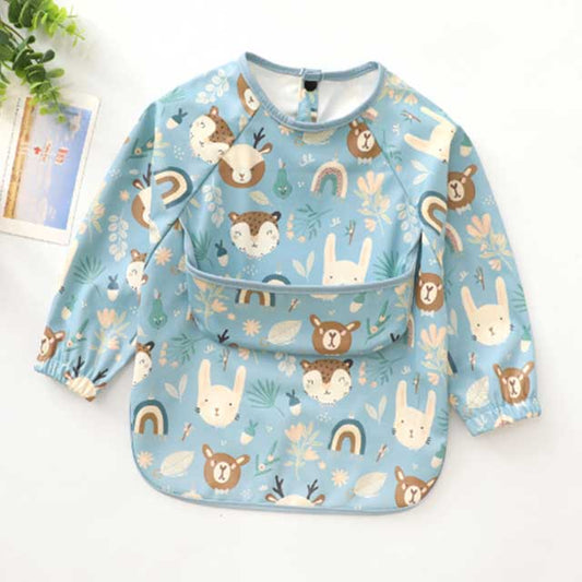 New Children Feeding Aprons Long Sleeve Baby Bib With Pocket Full Cover Kid Gown With Bag Waterproof Long-Sleeve Smock