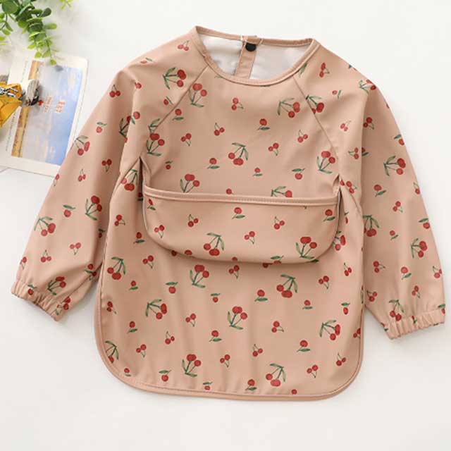New Children Feeding Aprons Long Sleeve Baby Bib With Pocket Full Cover Kid Gown With Bag Waterproof Long-Sleeve Smock