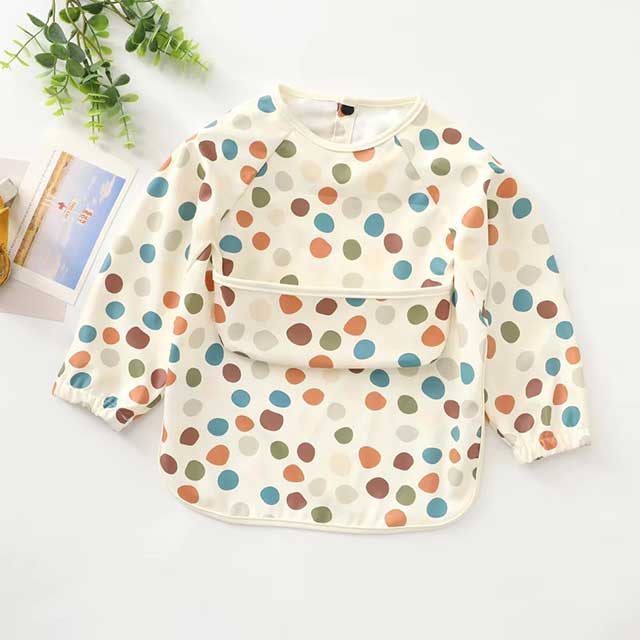 New Children Feeding Aprons Long Sleeve Baby Bib With Pocket Full Cover Kid Gown With Bag Waterproof Long-Sleeve Smock