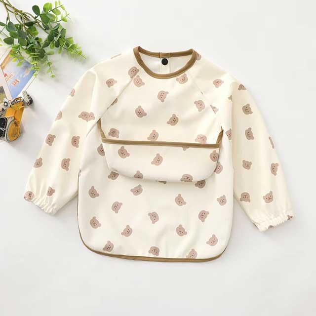New Children Feeding Aprons Long Sleeve Baby Bib With Pocket Full Cover Kid Gown With Bag Waterproof Long-Sleeve Smock