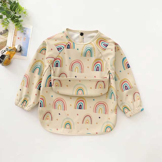 New Children Feeding Aprons Long Sleeve Baby Bib With Pocket Full Cover Kid Gown With Bag Waterproof Long-Sleeve Smock