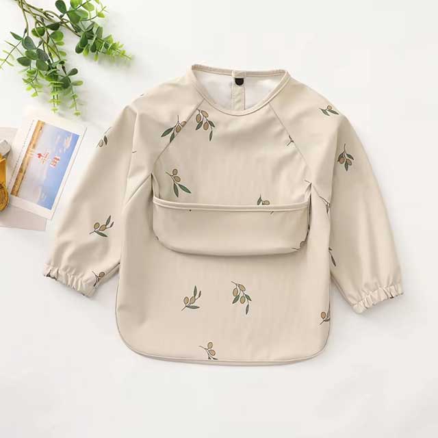 New Children Feeding Aprons Long Sleeve Baby Bib With Pocket Full Cover Kid Gown With Bag Waterproof Long-Sleeve Smock