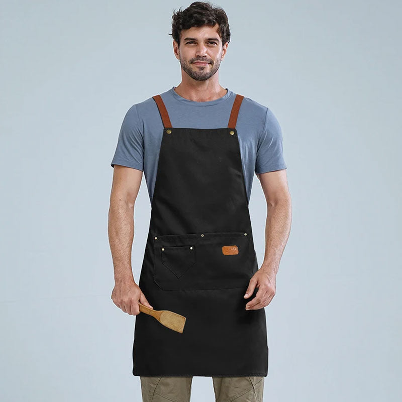 Tablier de cuisine professionnel imperméable – Tablier de travail ajustable à bretelles croisées pour chefs, barbiers et baristas – Tablier de restaurant robuste