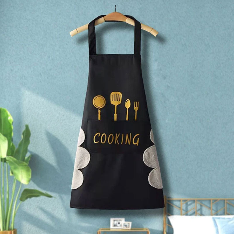 Tablier de cuisine imperméable et résistant à l'huile avec serviettes latérales essuie-mains – Tablier de travail universel sans manches pour la cuisine et le nettoyage à domicile
