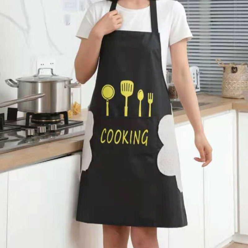 Tablier de cuisine imperméable et résistant à l'huile avec serviettes latérales essuie-mains – Tablier de travail universel sans manches pour la cuisine et le nettoyage à domicile