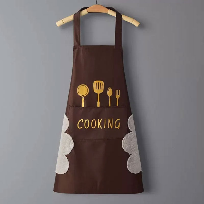 Tablier de cuisine imperméable et résistant à l'huile avec serviettes latérales essuie-mains – Tablier de travail universel sans manches pour la cuisine et le nettoyage à domicile