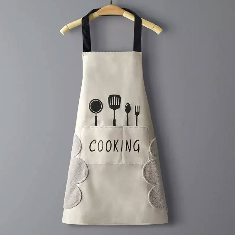 Tablier de cuisine imperméable et résistant à l'huile avec serviettes latérales essuie-mains – Tablier de travail universel sans manches pour la cuisine et le nettoyage à domicile