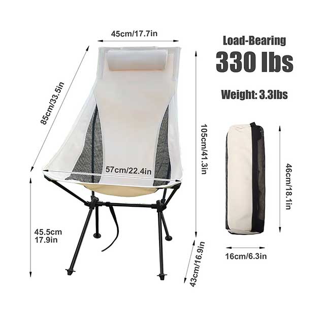 Westtune Portable Folding Camping Chair with Headrest – Lightweight Aluminum Alloy Outdoor Chair for Hiking, Fishing & Travel