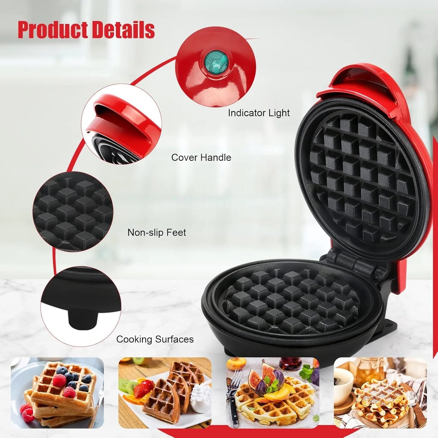 Mini Electric Waffle Maker – Round Non-Stick Breakfast Maker for Waffles, Pancakes & Desserts