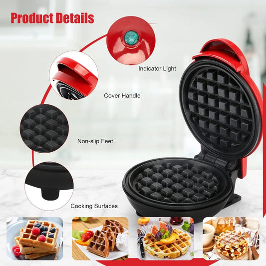 Mini Electric Waffle Maker – Round Non-Stick Breakfast Maker for Waffles, Pancakes & Desserts
