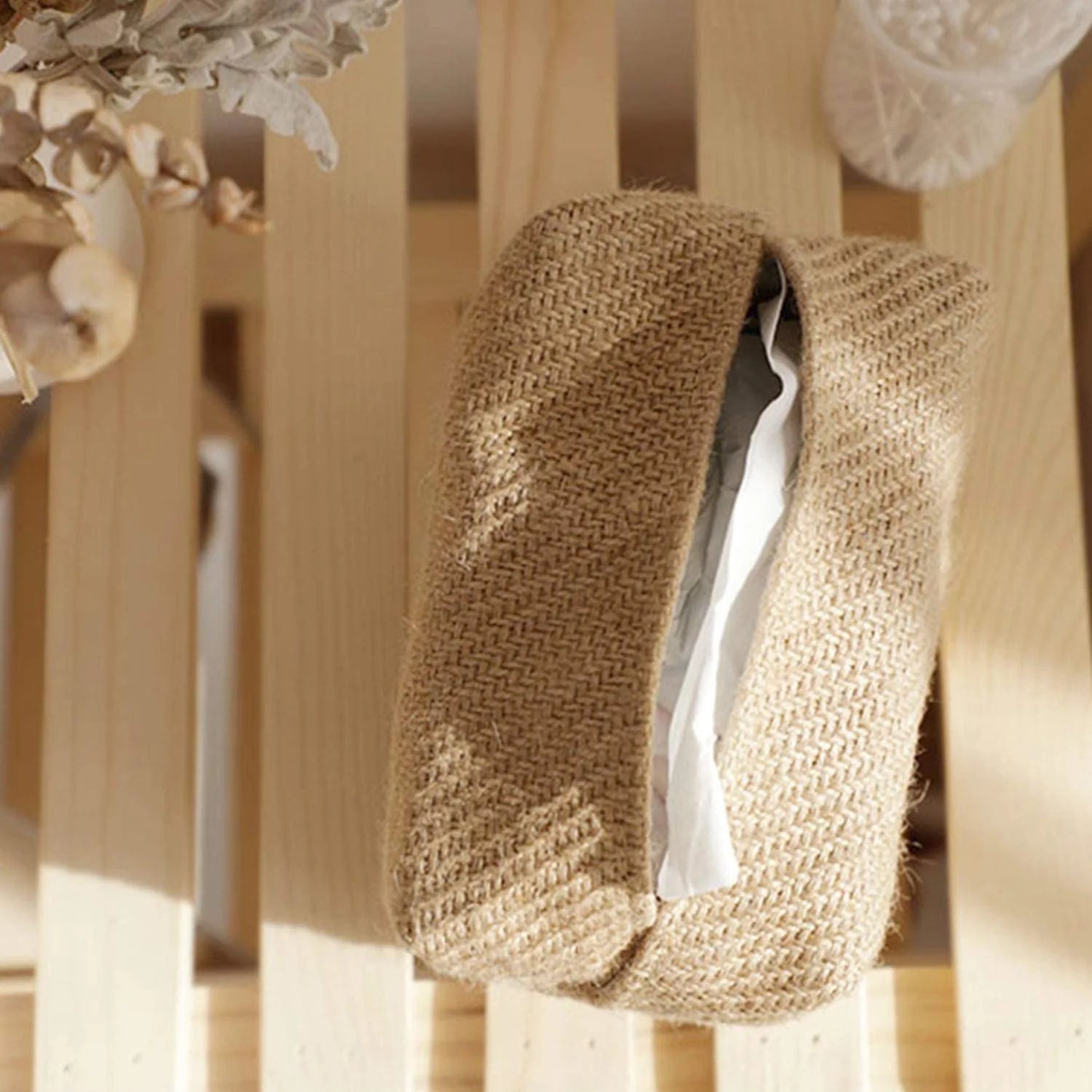 Japanese Style Linen Tissue Box Cover – Rustic Tissue Holder Organizer for Home & Office