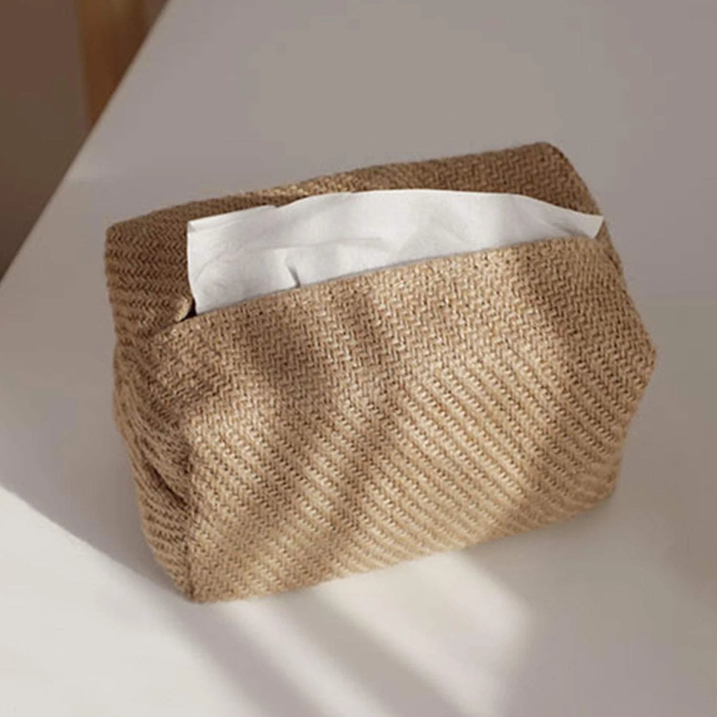 Japanese Style Linen Tissue Box Cover – Rustic Tissue Holder Organizer for Home & Office