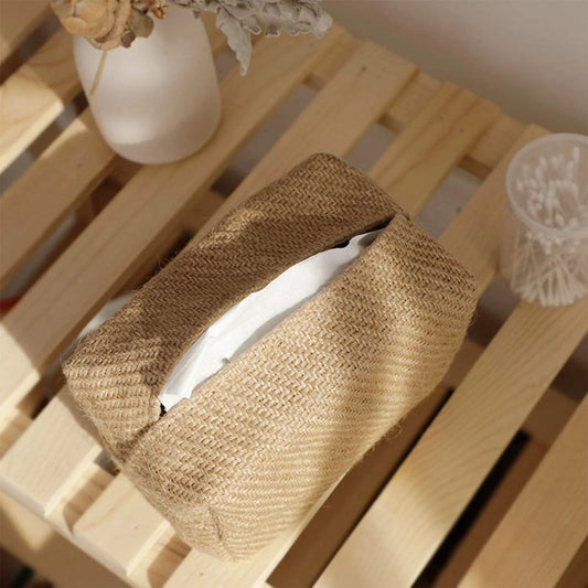 Japanese Style Linen Tissue Box Cover – Rustic Tissue Holder Organizer for Home & Office