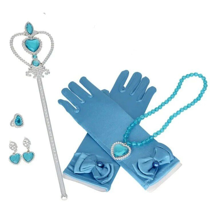 Princess Dress-Up Accessories Set with Gloves, Wand & Jewelry + Elsa-Style Hair Braid – Kids Costume Set for Girls