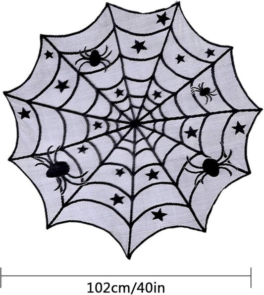 Halloween Spider Web Tablecloth – Round Black Spider Web Table Cover Decoration 102cm / 40in