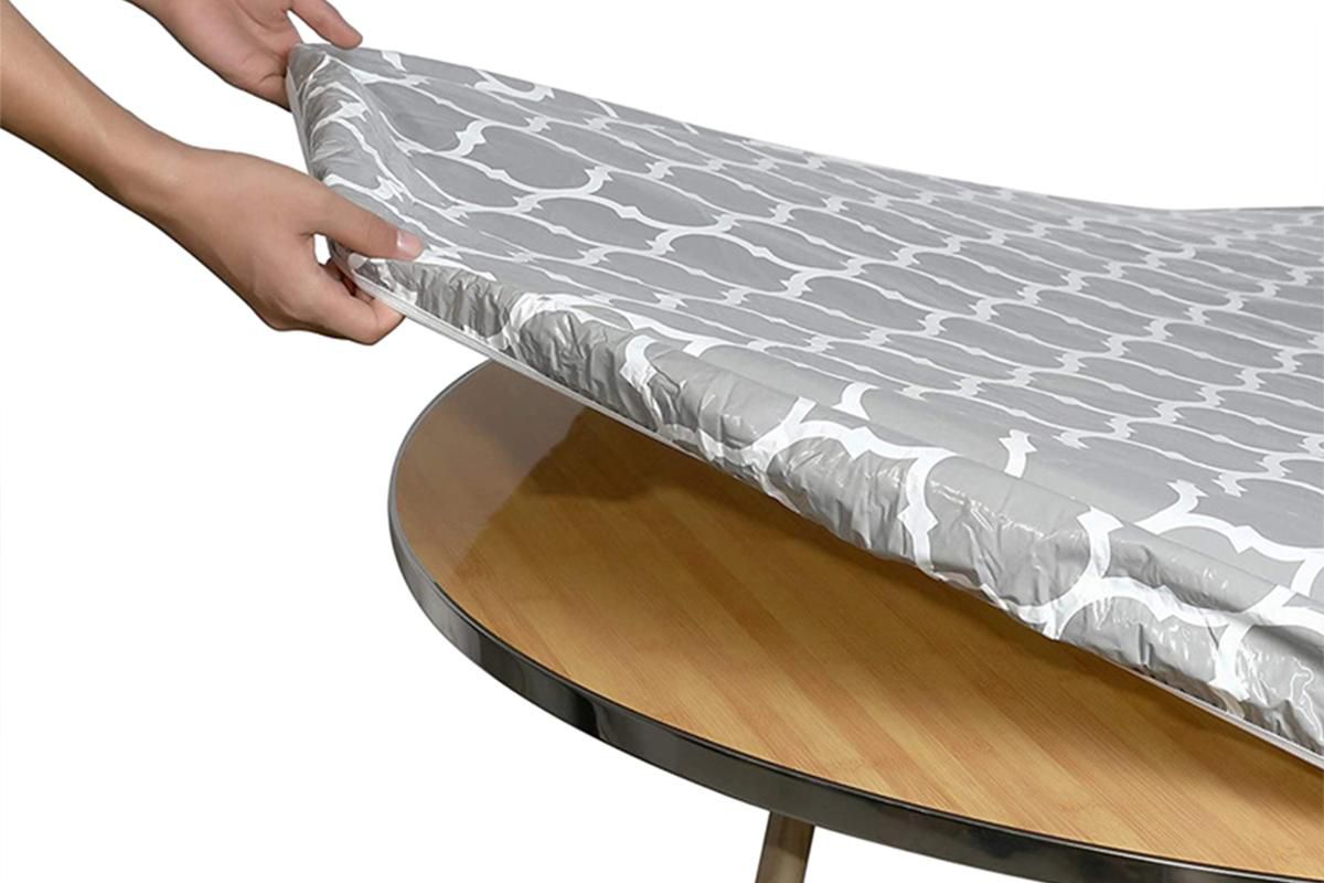 Round Waterproof PVC Tablecloth with Elastic Edges – Oil-Proof & Spill-Proof Protective Cover – Fitted Table Overlay for Weddings, Kitchens, and Outdoor Parties