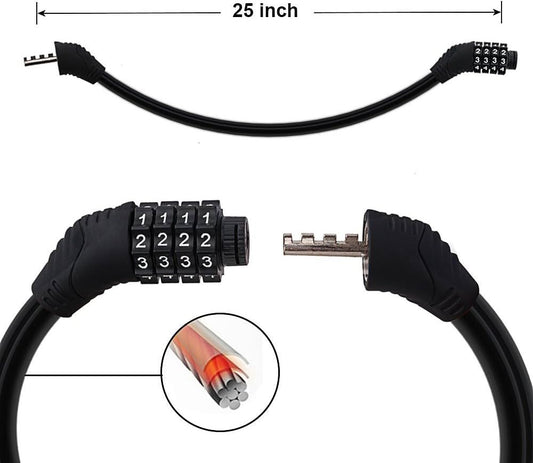 4 Digit Resettable Bike Cable Lock – Anti-Theft Combination Lock for Bicycle, Scooter & Outdoor Use